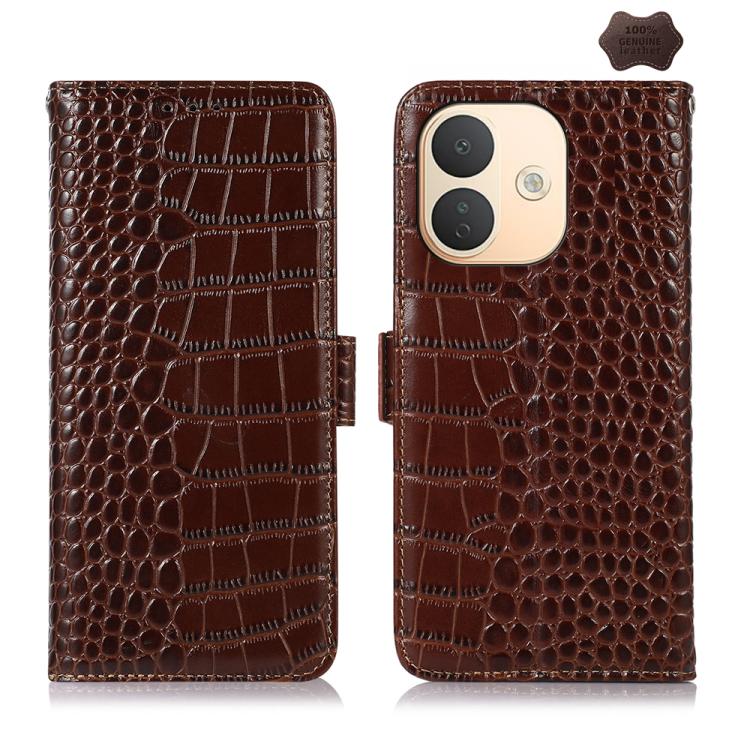 Crocodile Texture Top Layer Cowhide Leather Phone Case For Redmi K100 Pro Max/Poco F9 Ultra 5G, RFID Card Slot Kickstand Wallet Protective Cover