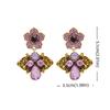 Shining Vintage Flower Earrings Elegant Purple Earrings Sweet Rhinestone Drop Earrings  Women