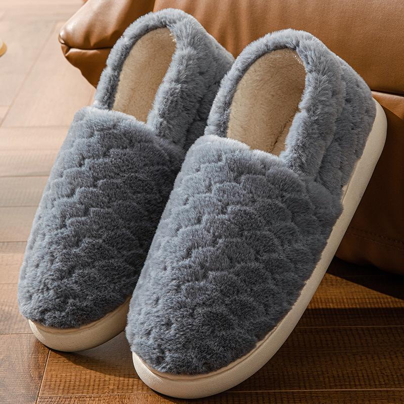 Уютные плюшевые парные тапочки, теплая нескользящая толстая подошва, домашняя обувь для мужчин и женщин, зимние тапочки