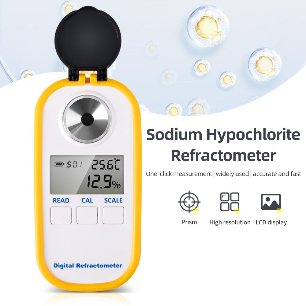 LCD Digital Refractometer 0-18% Sodium Hypochlorite Refractometer Portable Handheld NaCIO Concentration Tester ATC Refractometer