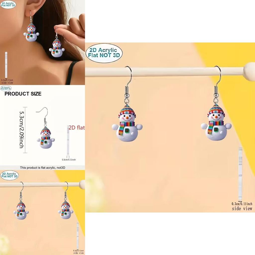 Acrylic Cartoon Snowman Earrings With Silver Studs For Casual Daywear