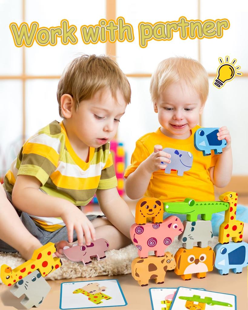 Montessori Toys for 1 2 3 4 Year Old Boys Girls, Toddler Toys Age 2-4, 10 Pack Wooden Animal Blocks Sorting & Stacking Education