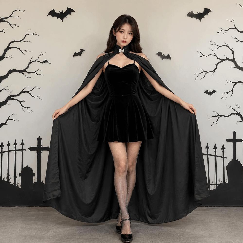 Goth Hallowmas Cloak Chiffon Neck Cape Shawl Casual Light Coat Robe Party