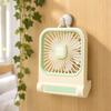 Square Desktop USB Rechargeable Fan with Cat Ear Design Three Speed Adjustable Table Fan Wall Mountable Portable for Home Office Outdoor Camping