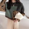 Vintage Winter Leopard Patchwork Cashmere Sweater Casual Ladies Knitted Pullovers Outwear Jumpers