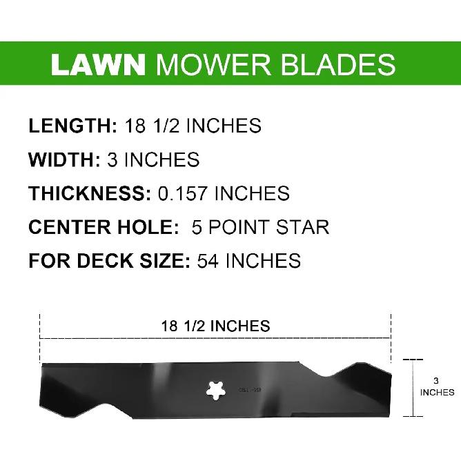 3 PCS Lawn Mower Hi Lift Blades Set for Husqvarna 532187254 532187256 539112053 Ariens 21546235 AYP 187254 187256 33954