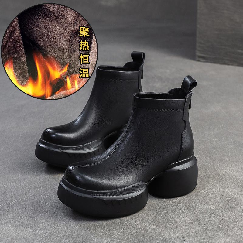 Fashion GKTINOO Genuine Leather Ankle Boots Women Shoes 2025 New Autumn Winter Round Toe Square Heel Zip Handmade Leisure Women Boots