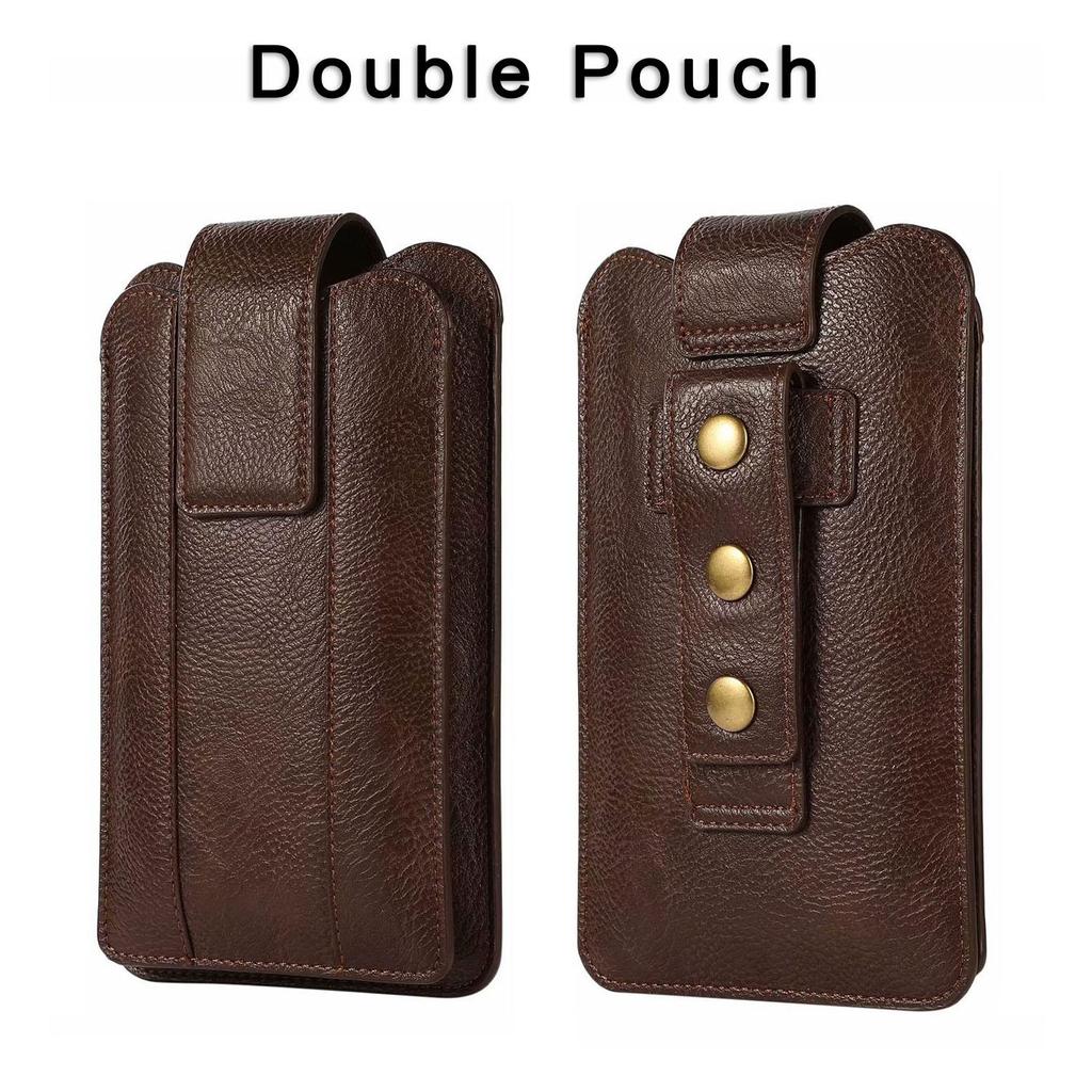 Двойной кожаный чехол для двух мобильных телефонов, сумка с зажимом для ремня, чехол-кобура для iPhone 16, 15, 13, 12 Pro, Samsung S24, S23, S22, Redmi, Oppo, мужской держатель для поясной сумки