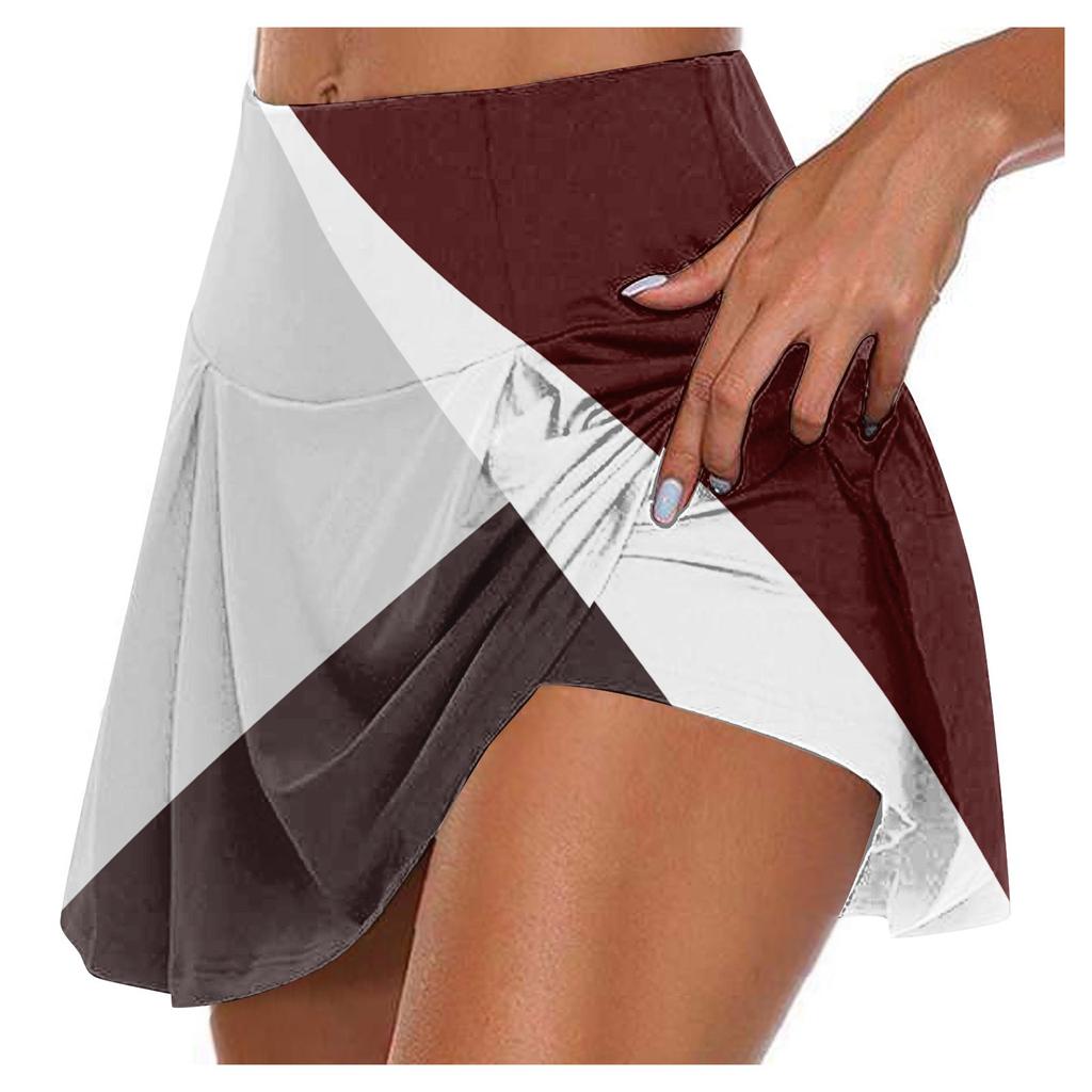Women's Athletic Stretchy Pleated Tennis Skirts Run Yoga Inner Shorts Elastic Sports Golf Skorts
