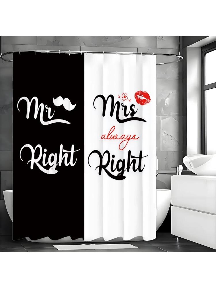Valentine's Day Mr. Black and White Ladies Lipstick Mustache Shower Curtain, Bathroom Decorative Shower Curtain, Waterproof Show