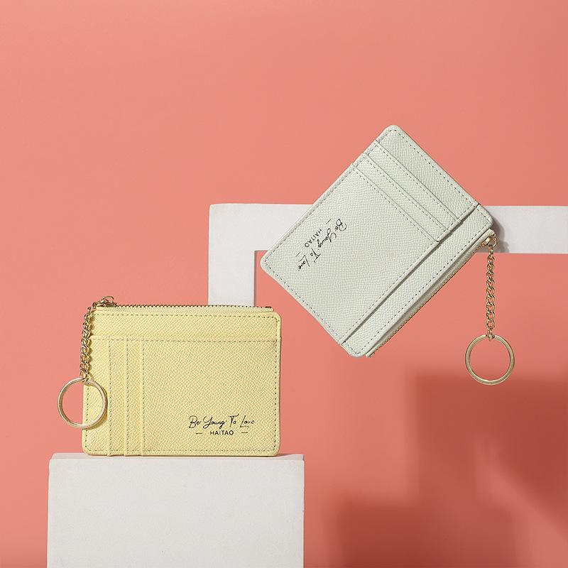 Женский однотонный держатель для карт и кошелек для монет с множеством отделений для карт и брелоком для ключей