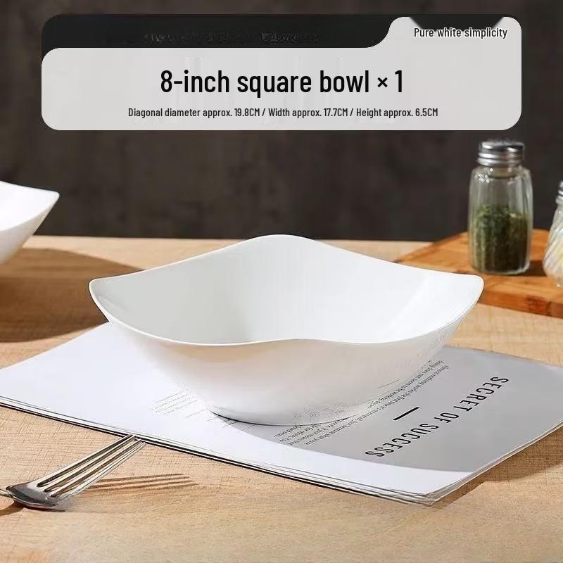 Simple Pure White 8-inch Square Ceramic Plate