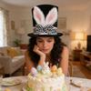 Цилиндр с кроличьими ушками на Пасху для женщин, мужчин, взрослых, пушистая шляпа с кроличьими ушками и клетчатым бантом для костюма на Хэллоуин, пасхальный аксессуар для косплея