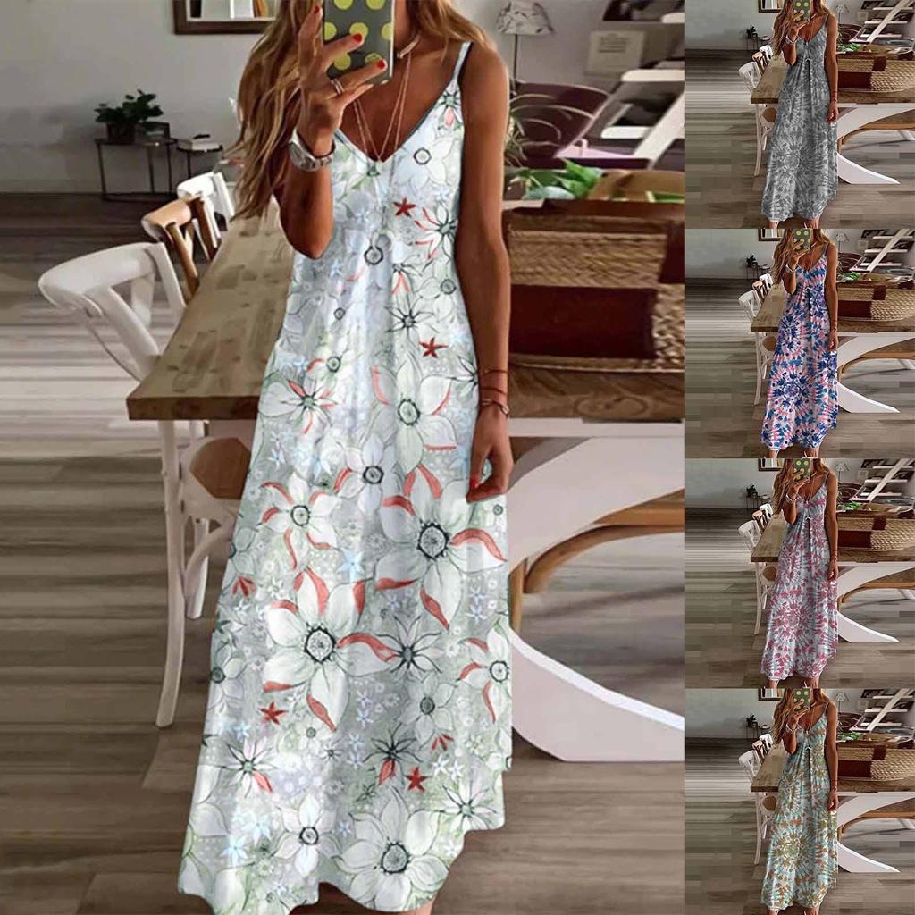 Women  Print  Backless Maxi Dress Sexy Sleeveless Beach Dress