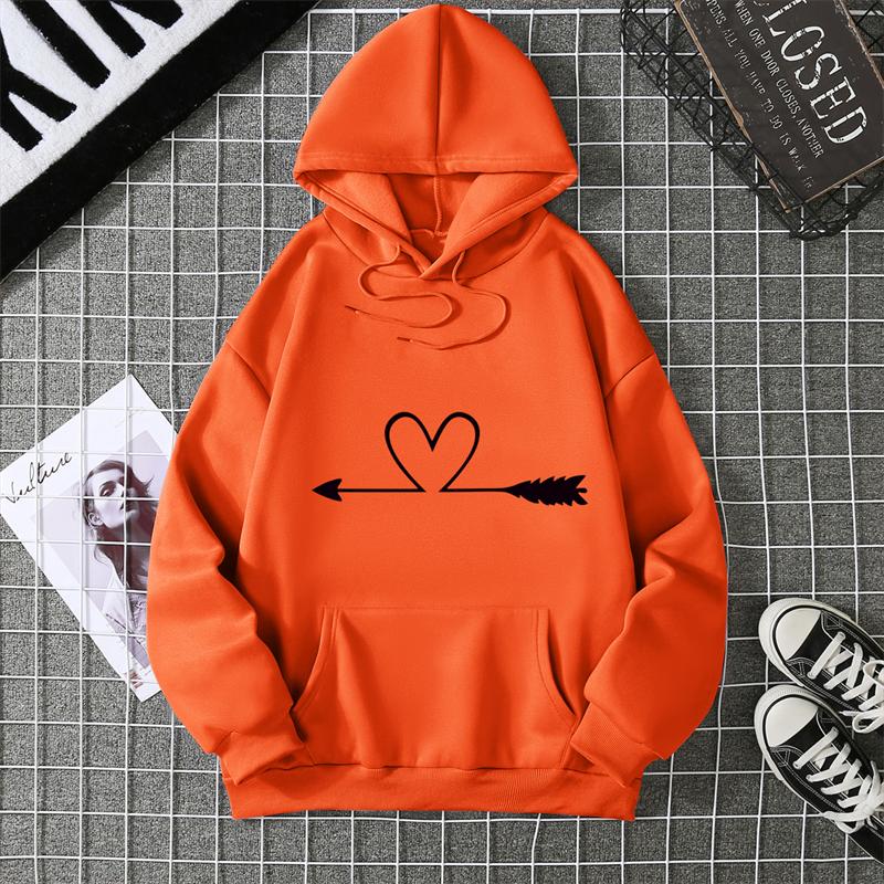 Women's Hoodie High Street Unisex Style Double Pockets Sweatshirts Outerwear Heart Print Women's Clothing