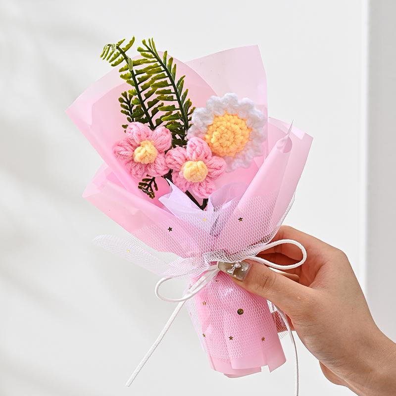 Вязаный букет Мини-пуховые цветы Реквизит для фотосъемки Несколько цветов Домашняя вечеринка Имитация Цветочное украшение Подарочные аксессуары