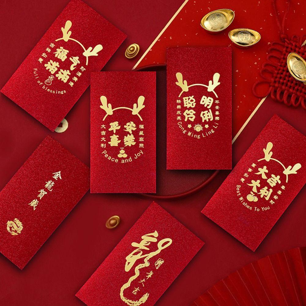 Luck Money Bag Money Bags New Year's Blessing Bag HongBao 6Pcs/set Red Envelope 2024 Dragon Year