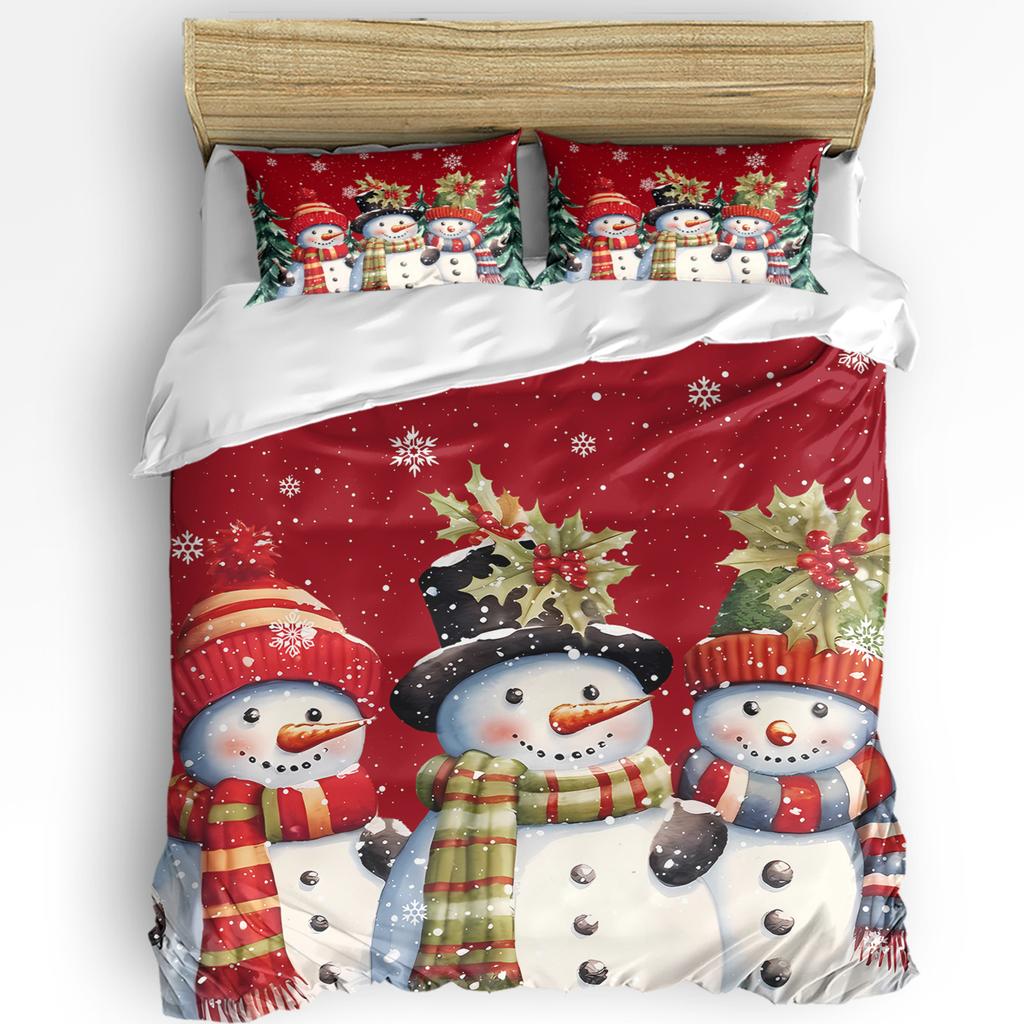 Christmas Snow Scene Snowflakes Gnome 3pcs Bedding Set For Double Bed Home Textile Duvet Cover Quilt Cover Pillowcase
