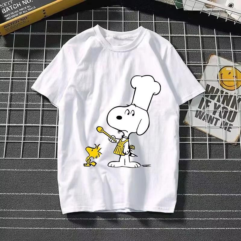 2026 New Snoopy Printing Cotton Tshirt Animation Cartoon Unisex and Women with The Same Loose Pure Cotton Cute Pure Cotton Top