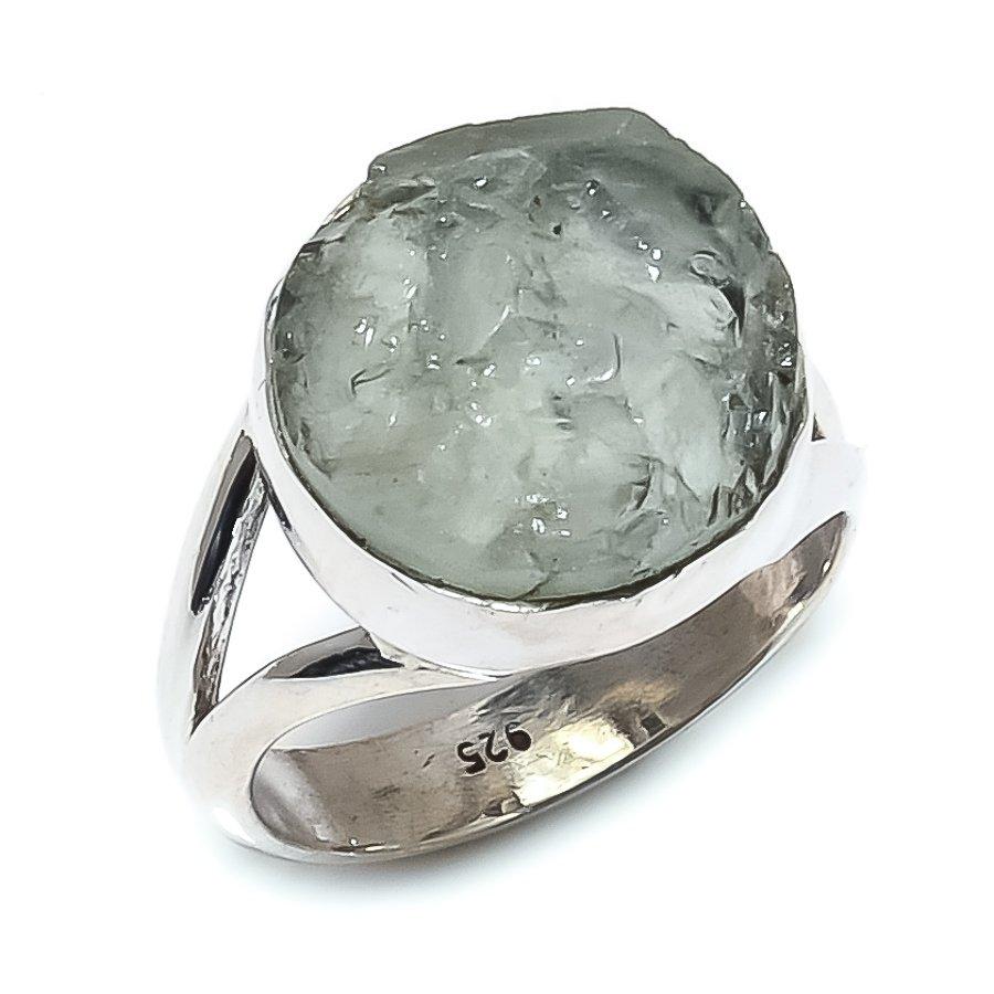 Натуральный аквамарин необработанный драгоценный камень 925 стерлингового серебра ювелирное изделие кольцо размер 5.5 j5L62