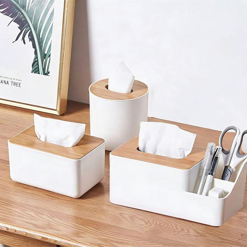 Wooden Cover Tissue Box Multi-Function Tissue Holder Home Accessory Napkin Holder Desktop