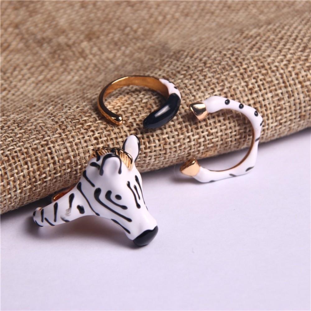 Vintage Cartoon Glaze Ring Delicate Opening Finger Ring Jewelry Animal Horse Ring Set Girls