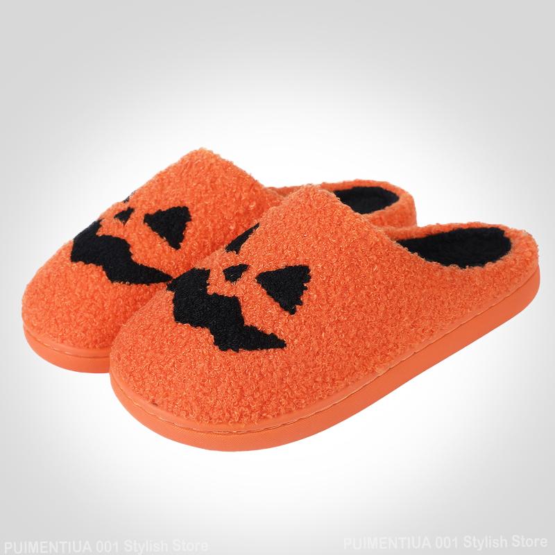 Тапочки-тыквы на Хэллоуин, мужские, плоские, мягкие, теплые, плюшевые, уютные, женские, для дома, пушистые, женская домашняя обувь, модный подарок, горячий