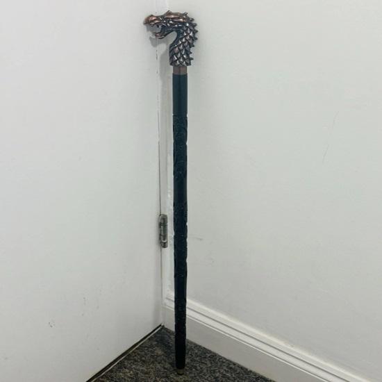 93.98 Cm Brass Walking Stick Dragon Handle Look with Wooden Stick Decorative