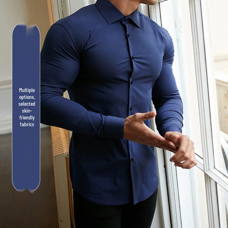 Мужская повседневная универсальная рубашка с длинным рукавом на весну/осень - Спортивная, привлекательная, однотонная, деловой стиль, отложной воротник
