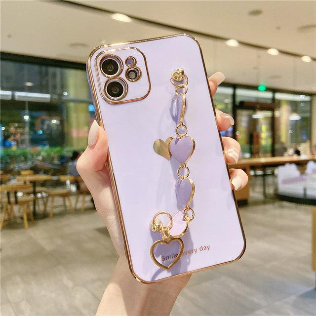 Чехол для телефона с мягким покрытием Love Heart для Iphone 14 13 12 11 Pro Max Xs Max Xr 14 Plus 14pro, противоударный чехол для браслета-цепочки на запястье