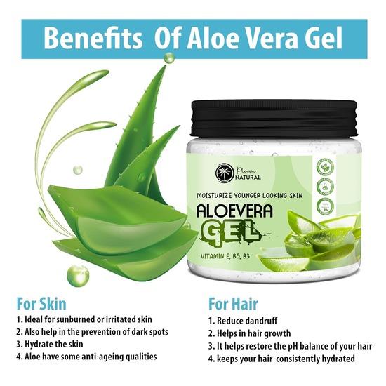 Гель алоэ вера для лица и кожи Plum Natural Organic, 400 г - Гель для лица для сияющей кожи, увлажняющий и успокаивающий