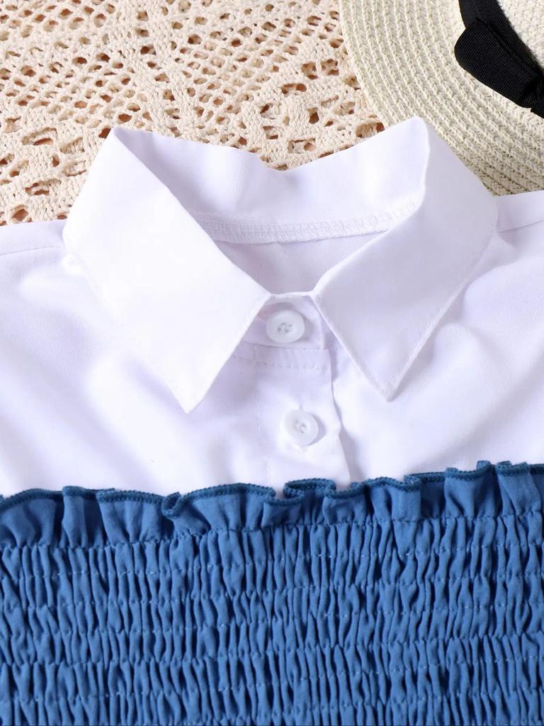 Летний комплект для девочек: блузка со сборками и брюки широкого кроя - европейский и американский стиль