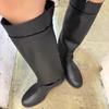 Новые сапоги до колена с круглым носком, женские универсальные кожаные сапоги на толстом каблуке с широким голенищем, сапоги рыцаря