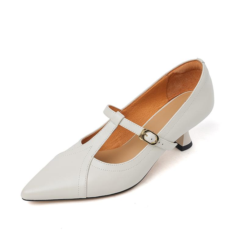 Мода НОВЫЕ Весенне-Осенние Женские Туфли Натуральная Кожа Обувь для Женщин Острый Носок Массивный Каблук Обувь Ретро Мэри Джейн T-образный ремешок Черные Туфли