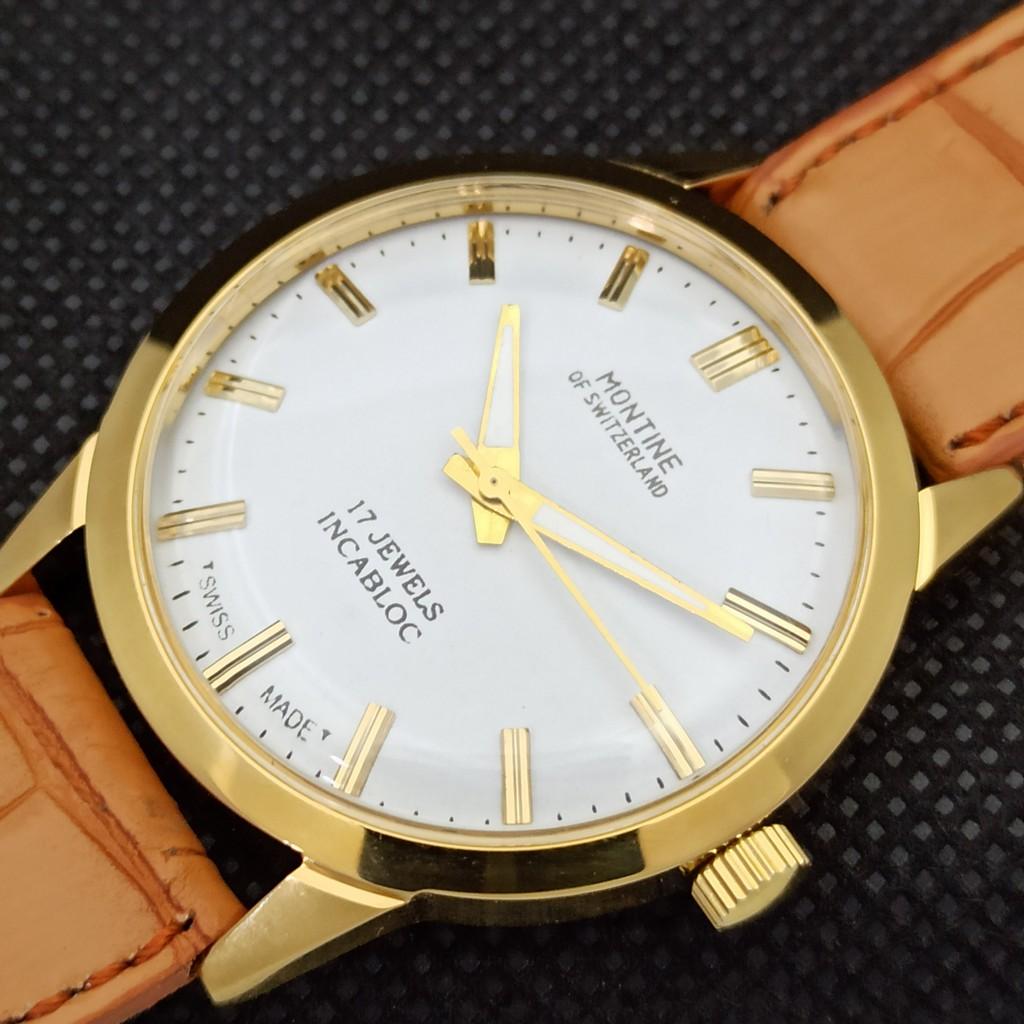 REFURBISHED GOLD PLATED VINTAGE MONTINE 17J WINDING SWISS MENS WATCH A285405-5 MontineQ-a285405-1