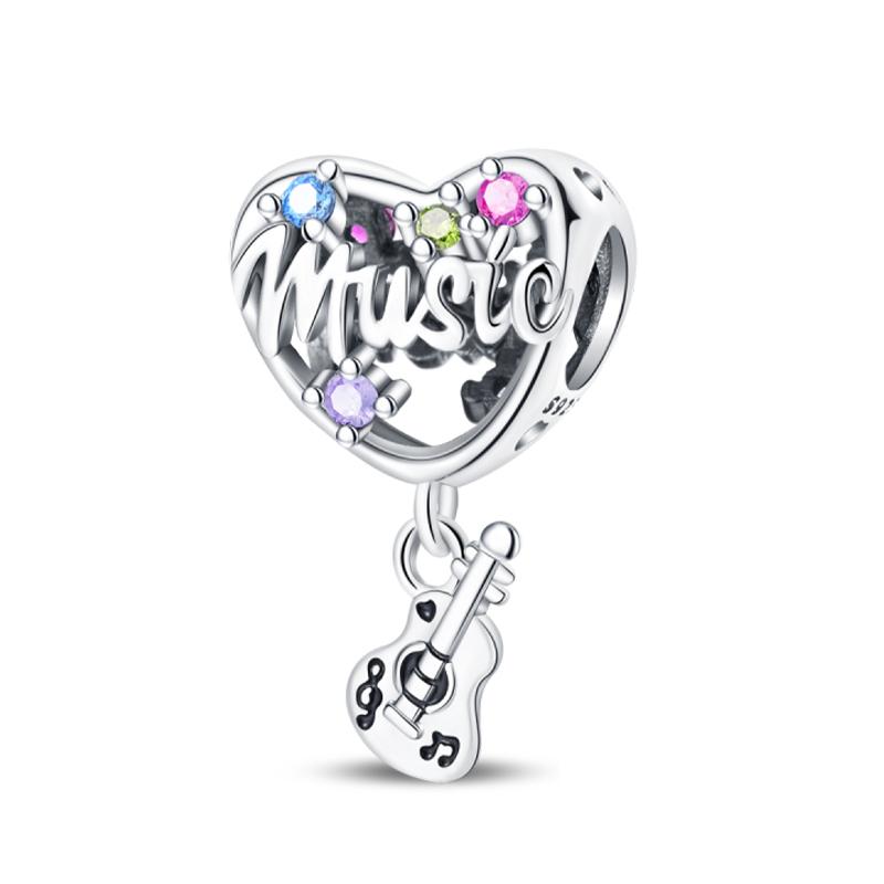 Romantic Music Charms Beads 925 Silver Piano Violin Red Guitar Punk Saxophone Pendants Fit Qikaola Bracelet DIY Jewelry
