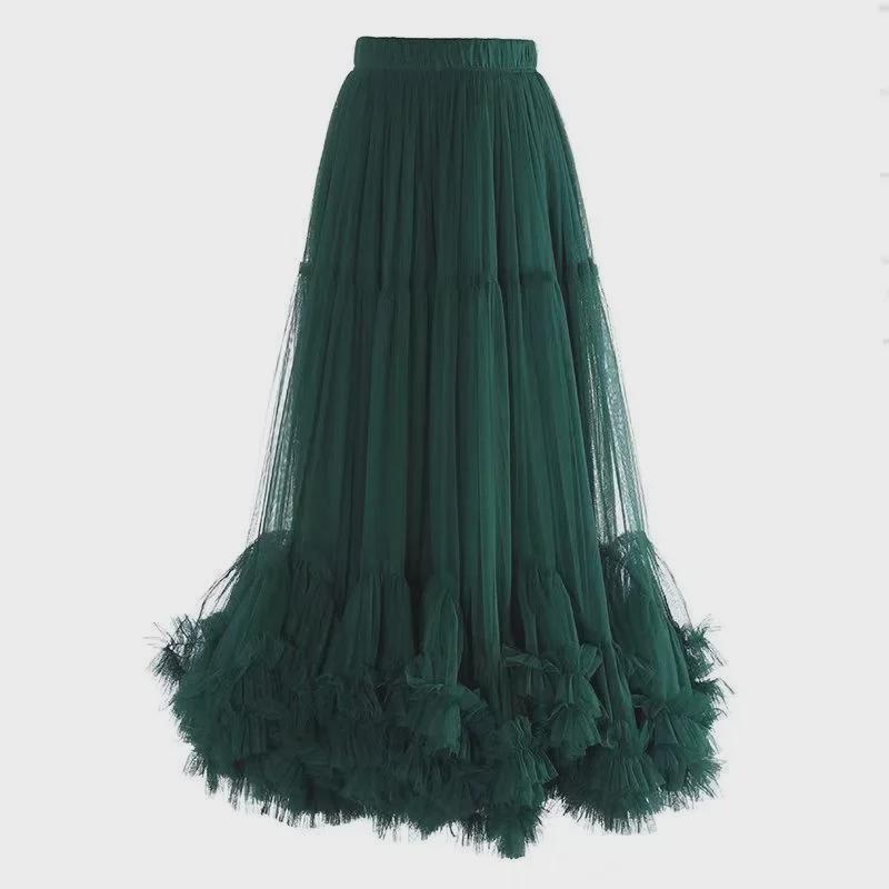 Элегантная юбка-трапеция из сетки с нежным кружевом и широкими складками