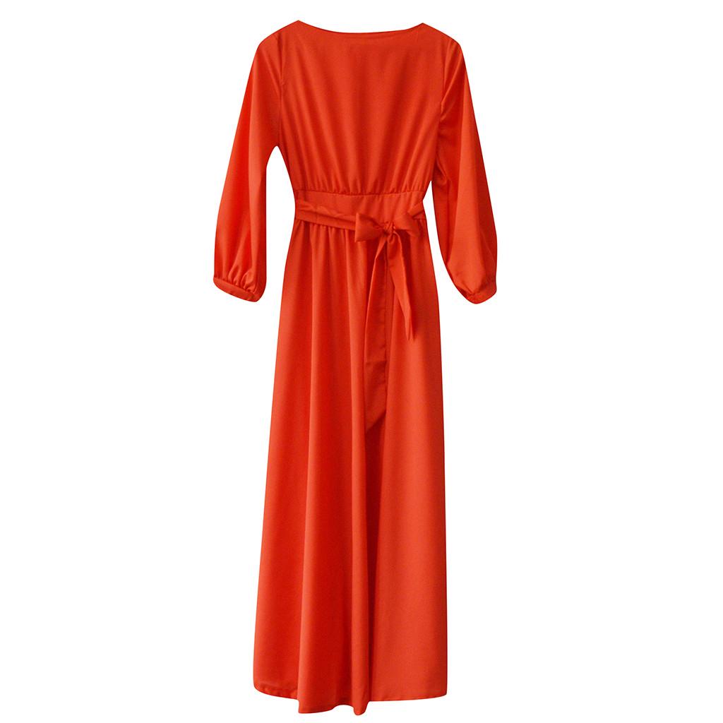 Женское летнее повседневное вечернее платье с рукавами, однотонные длинные платья с поясом