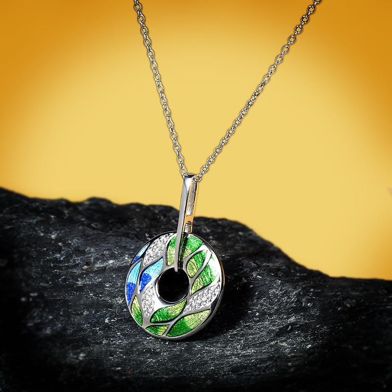 Newest For Women Genuine 925 Green Bamboo Leaves Luminous CZ Trendy Jewelry Handmade Enamel Jewelry