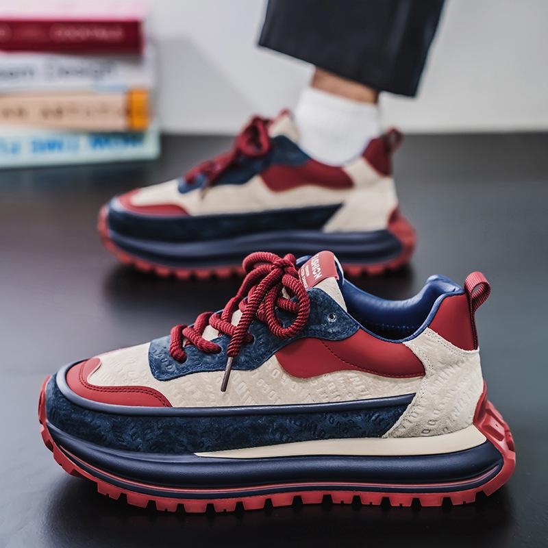 Мужские ретро кроссовки колор-блок: Весенние повседневные уличные кроссовки на толстой подошве для увеличения роста