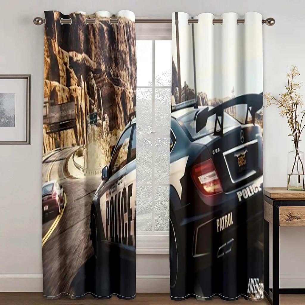 Синий грузовик гоночный автомобиль внедорожник тонкие окна шторы для мальчиков гостиная спальня балдахин декор 2 шт бесплатная доставка