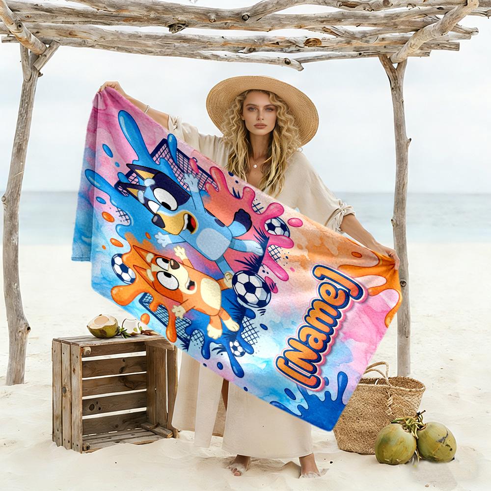 Soccer Fun Blue Brown Customizable Name Beach Towel High Absorbency & Quick-Dry Suitable for Sports Travel Swimming Yoga Bathroom Beach And Pool