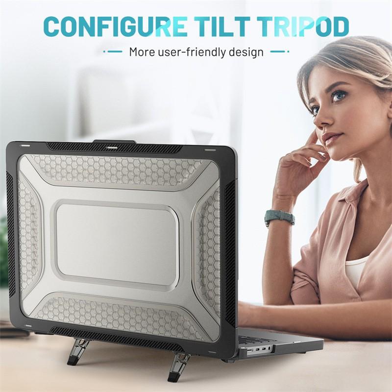 Slim PC Laptop Case With Built-in Cooling Stand MacBook Air 13 Pro 14 16 M1 Max - Shockproof Back Cover In Gray