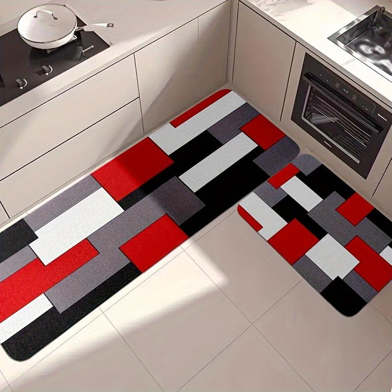Abstract Red Black Color Block Kitchen Mat Decor Non-Slip Hallway Balcony Laundry Room Rugs Bathroom Foot Pad Bedroom Doormat