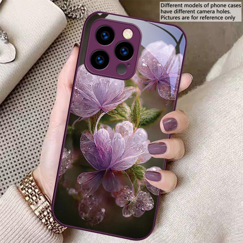 Розовый Хрустальный Цветок Для iPhone 16 E 15 14 13 Plus 12 mini 11 Pro Max XR Xs Max X 7 8 Plus 6 6S 22 Закаленное Стекло Чехол для Телефона