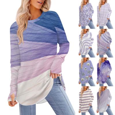 Женская футболка с принтом, круглым вырезом, свободная, с длинным рукавом, средней длины, с отсутствующим большим пальцем