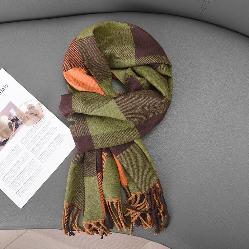 Ladies Plaid Scarf Female Student Versatile Autumn and Winter Shawl Double-sided with Cute Girl Warm Scarf Tide