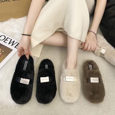 Толстоподошвенные увеличивающие рост пушистые тапочки для женщин для ношения осенью и зимой 2025 года, новые ленивые плюшевые хлопковые тапочки на один педаль для женщин