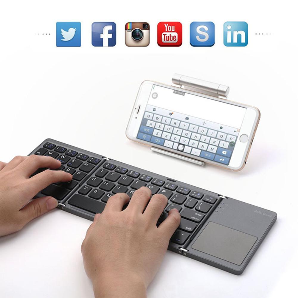 Mini Wireless Keyboard Bluetooth Touchpad Portable Magnetic Triple Folding Keyboard For Windows Android IOS iPad Phone