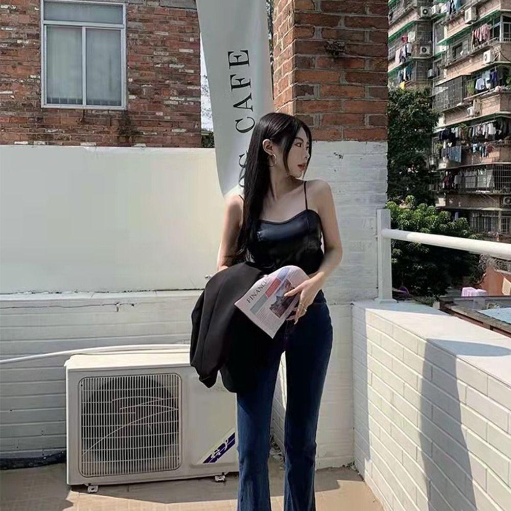 Женский топ-бюстгальтер из ПУ Camisoles Bralette Тонкая бретелька Бюстгальтер Соблазнительный и невинный Топ-майка Девочки